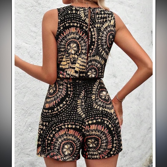 Source Unknown Pants - Source Unknown Black and Gold Patterned Romper